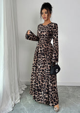 Leopard Print Lace Up Maxi Dress